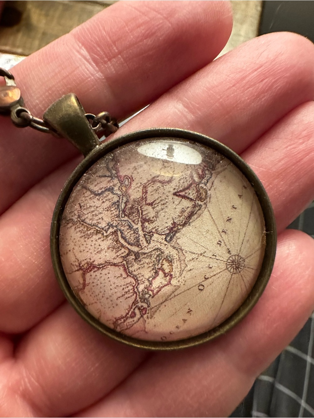 Vintage Style Antique Bronze Map Pendant Necklace - Brown